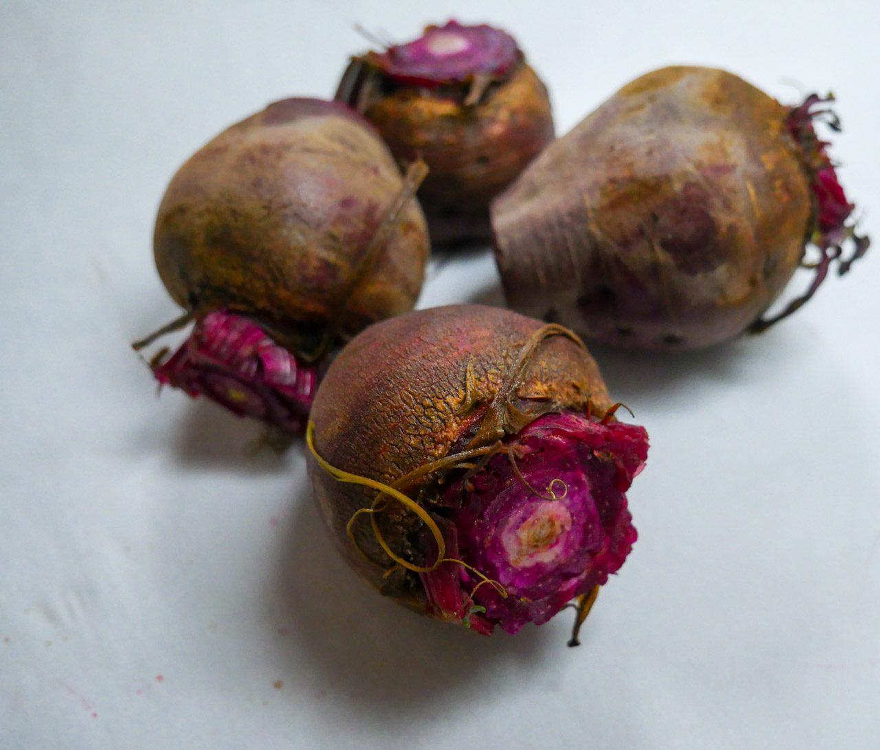 Beets trimmed for beetroot soup