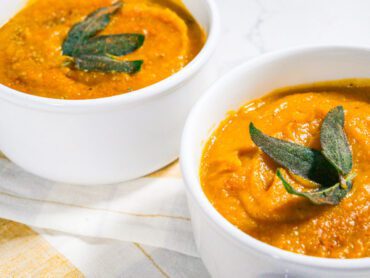 Herbed butternut squash soup in bowls