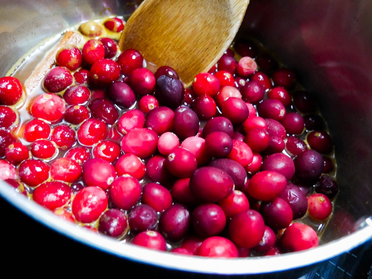 Cranberries added to the pot