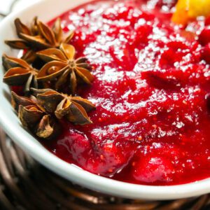 Blood orange cranberry sauce in a bowl