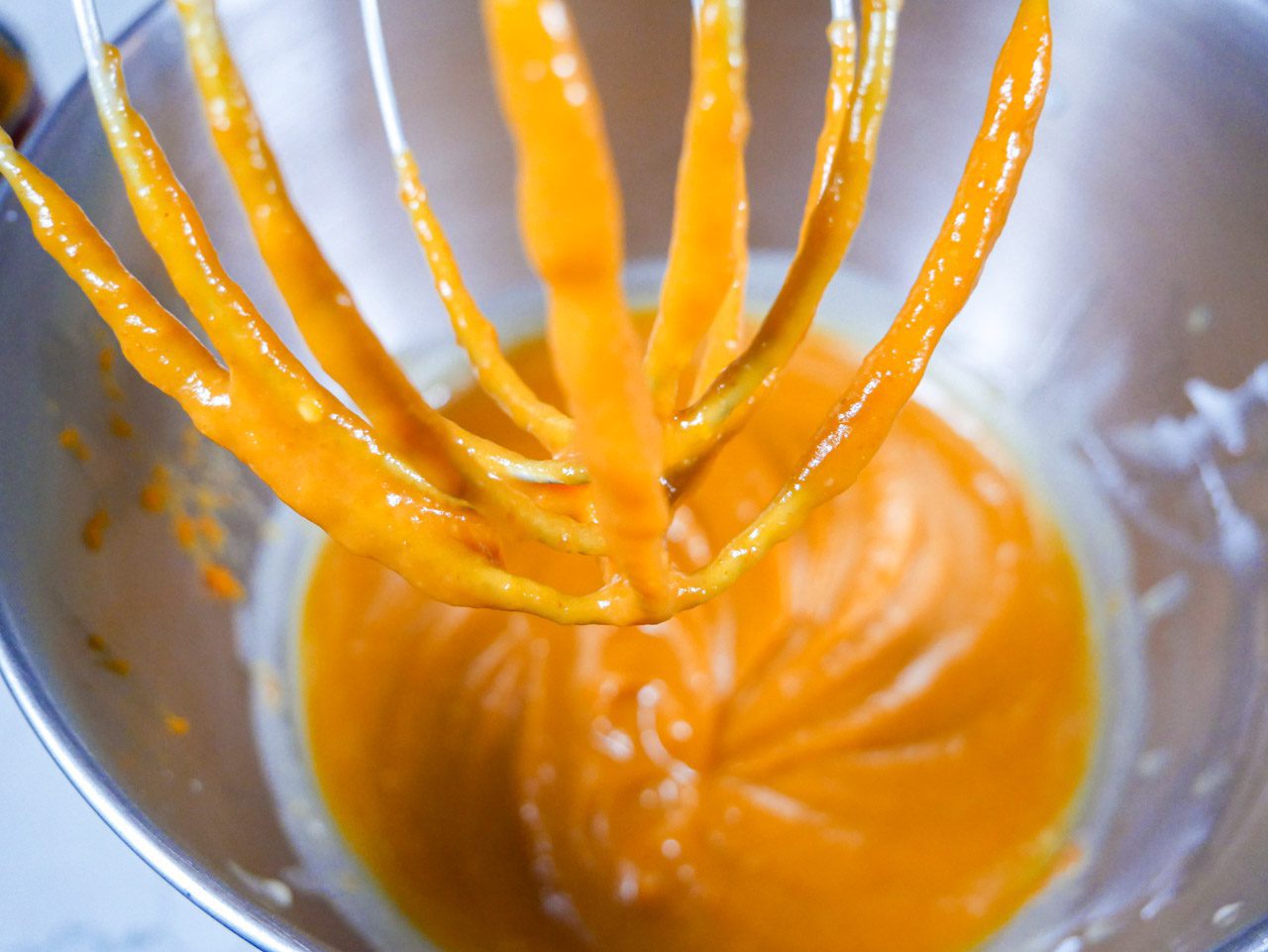 Pumpkin batter in standing mixer