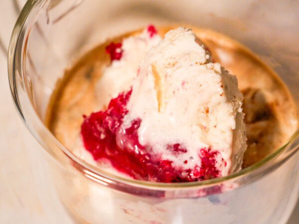 Cranberry sauce ice cream in coffee.