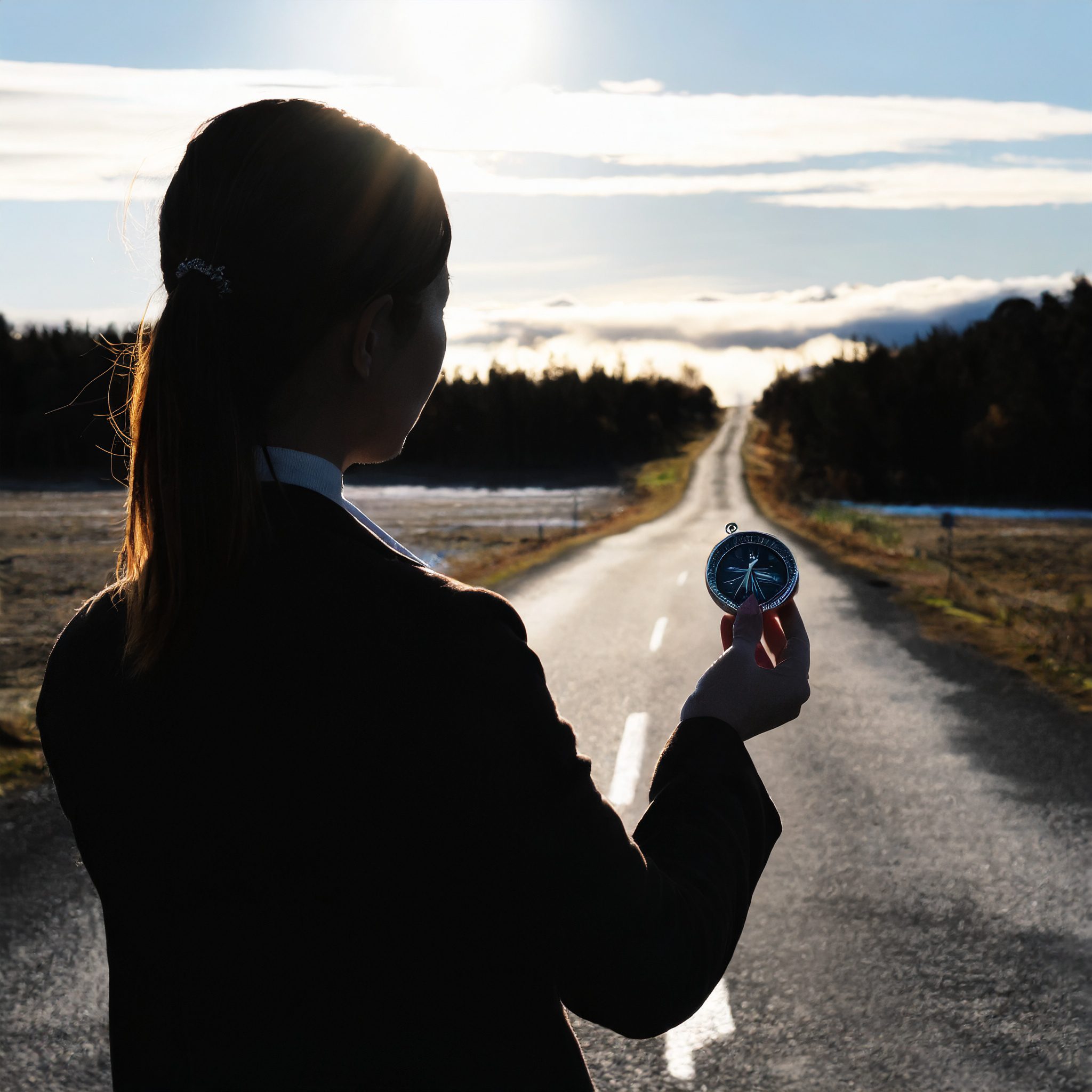 Woman going no contact with parents with compass in hand.