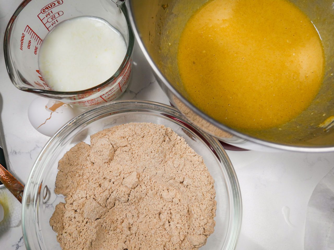 Dry and wet ingredients for gingerbread