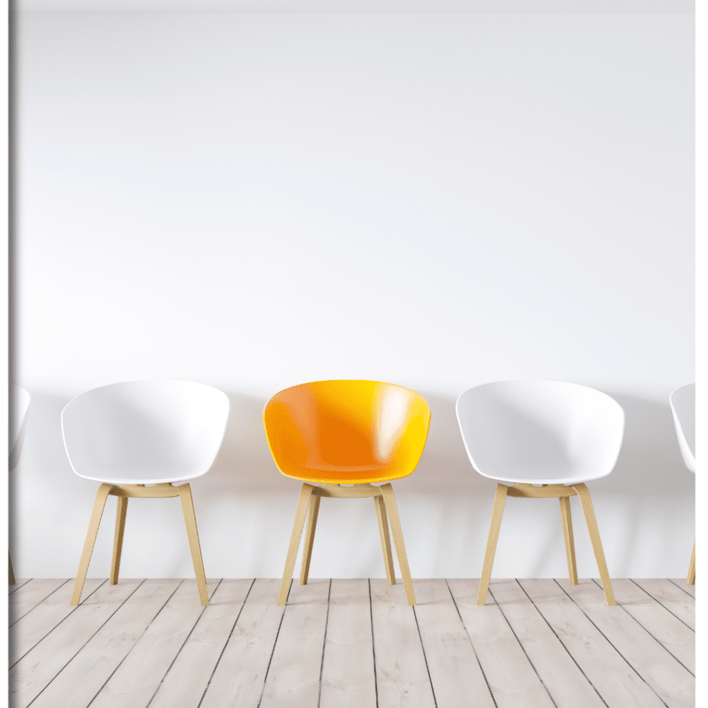 Odd one out yellow chair among white - going no contact with parents 