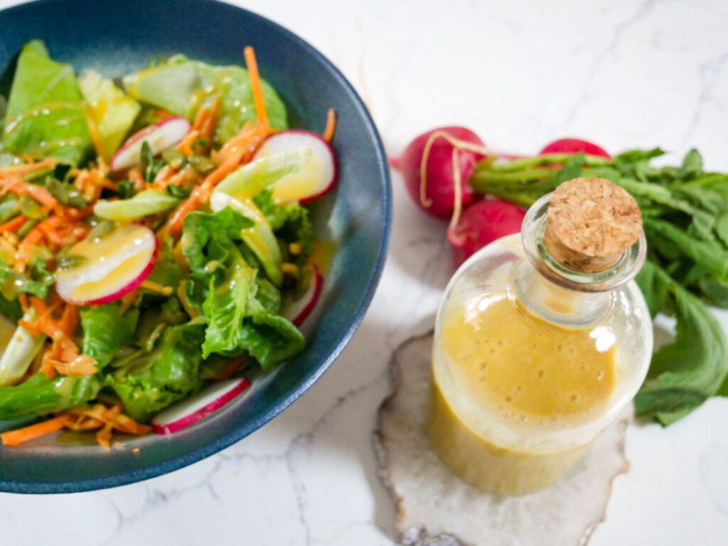 Maple mustard dressing on salad