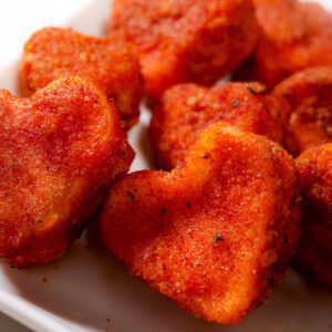 Heart-shaped Mozzarella Bites on a plate