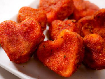 Heart-shaped Mozzarella Bites on a plate