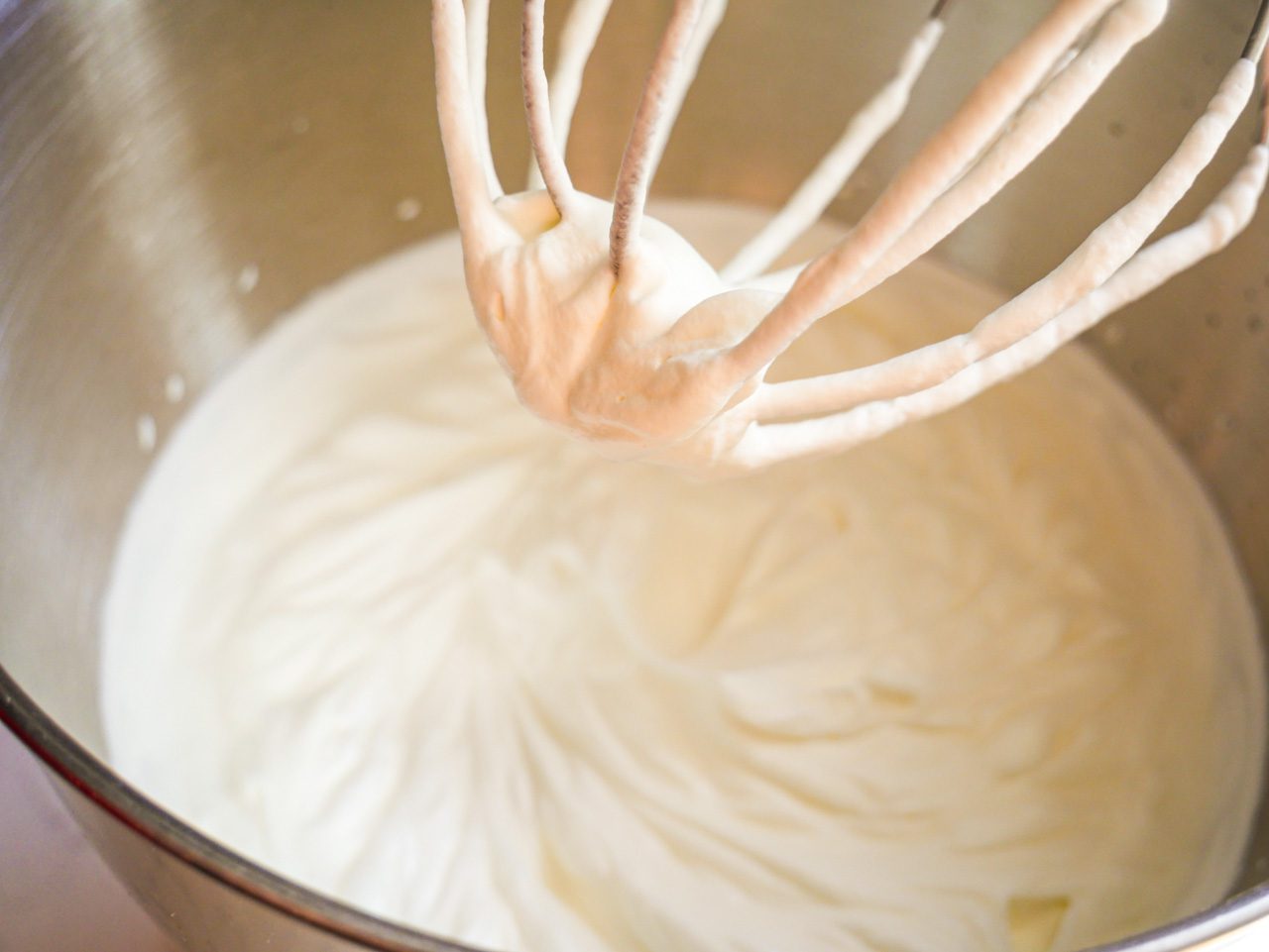 Whipped cream for the ice cream in a standing mixer